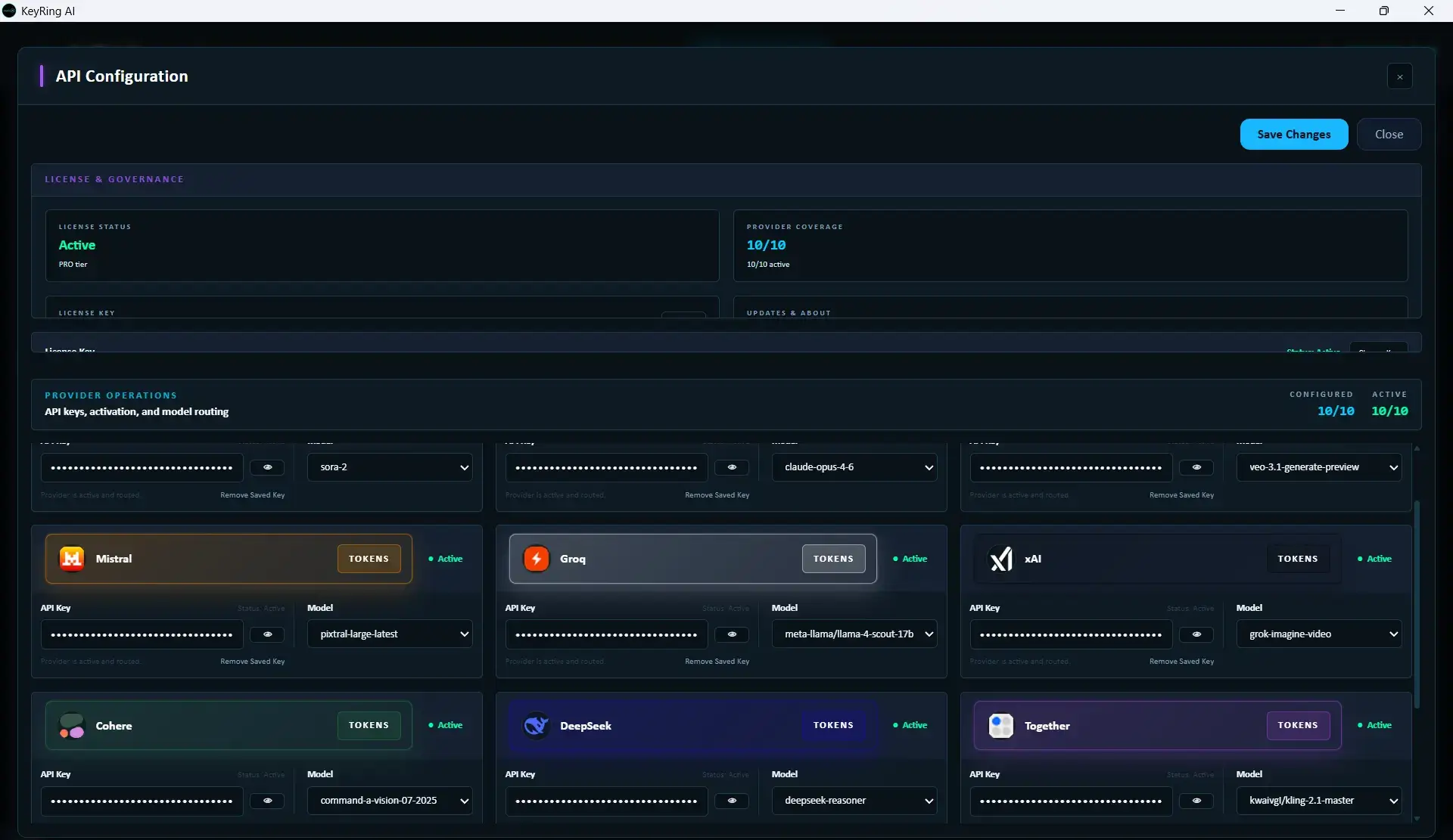 KeyRing AI API Settings module