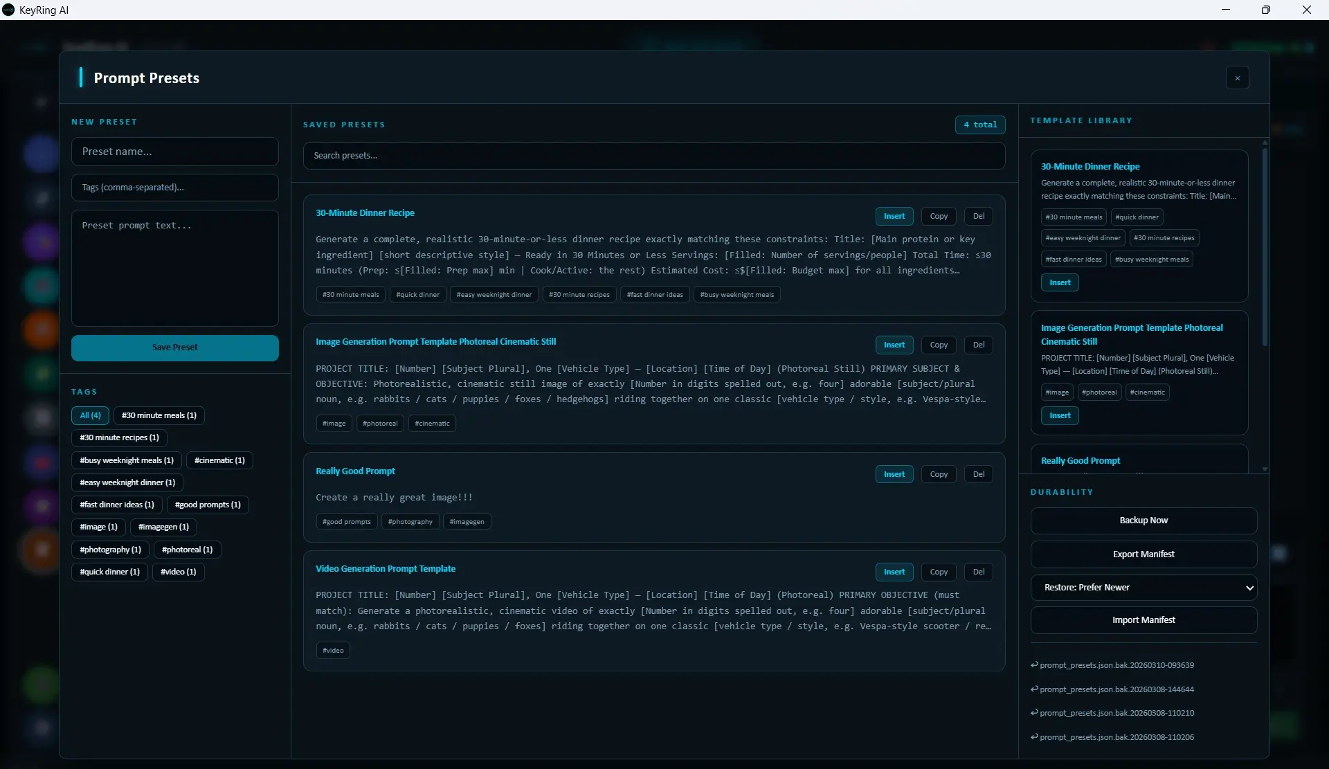 KeyRing AI Prompt Presets module